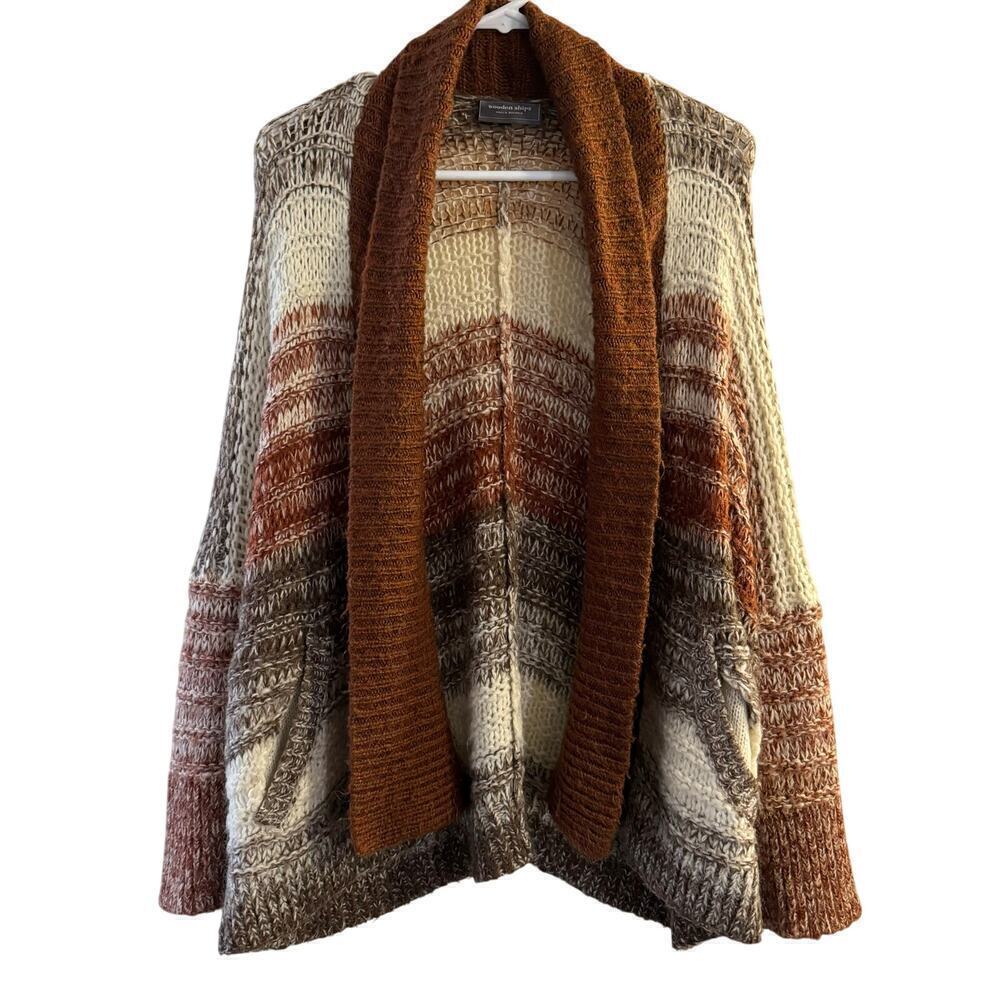 Wooden Ships Wool Mohair Blend Open Knit Cardigan Pockets Size Small/Medium